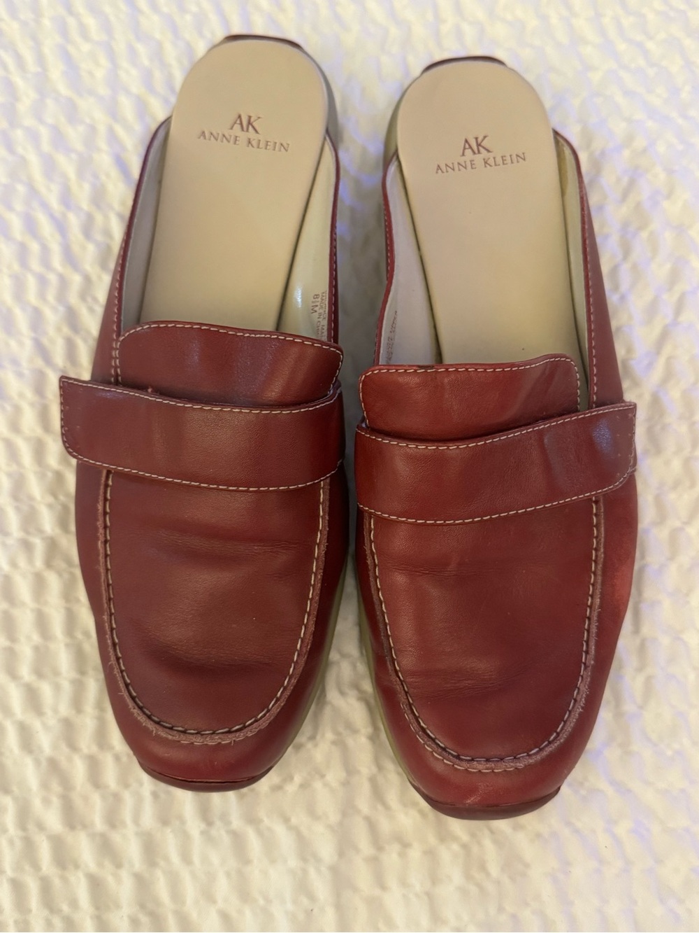 Anne Klein Women’s Brick Red Leather Slip-On Loafers